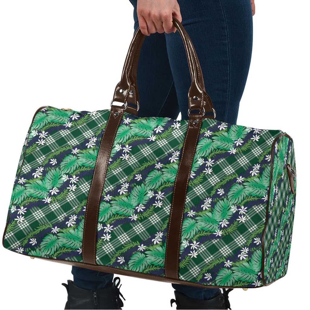 Polynesian Monstera Tiare Floral Travel Bag Forest Green Tropical Plaid - Polynesian Pride