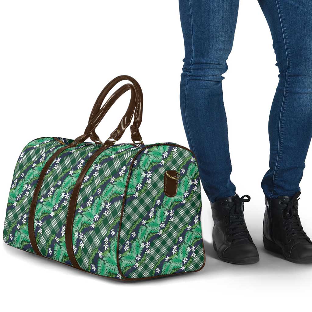 Polynesian Monstera Tiare Floral Travel Bag Forest Green Tropical Plaid - Polynesian Pride