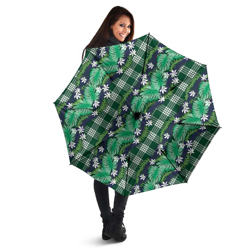 Polynesian Monstera Tiare Floral Umbrella Forest Green Tropical Plaid LT01 - Polynesian Pride