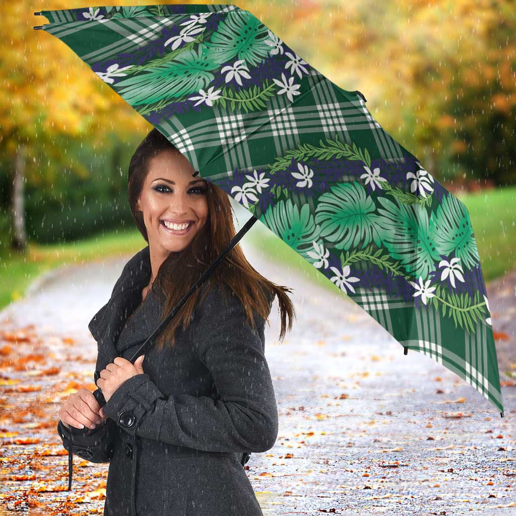 Polynesian Monstera Tiare Floral Umbrella Forest Green Tropical Plaid LT01 - Polynesian Pride