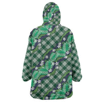 Polynesian Monstera Tiare Floral Wearable Blanket Hoodie Forest Green Tropical Plaid LT01 - Polynesian Pride