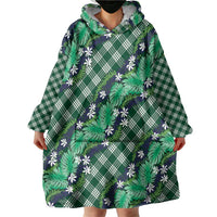 Polynesian Monstera Tiare Floral Wearable Blanket Hoodie Forest Green Tropical Plaid LT01 - Polynesian Pride