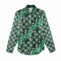 Polynesian Monstera Tiare Floral Women Casual Shirt Forest Green Tropical Plaid - Polynesian Pride