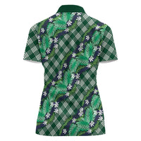 Polynesian Monstera Tiare Floral Women Polo Shirt Forest Green Tropical Plaid LT01 - Polynesian Pride