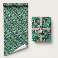 Polynesian Monstera Tiare Floral Wrapping Paper Forest Green Tropical Plaid LT01 58" × 23" Green - Polynesian Pride