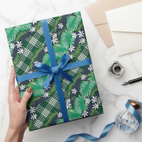 Polynesian Monstera Tiare Floral Wrapping Paper Forest Green Tropical Plaid LT01 - Polynesian Pride