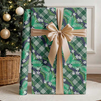 Polynesian Monstera Tiare Floral Wrapping Paper Forest Green Tropical Plaid LT01 - Polynesian Pride