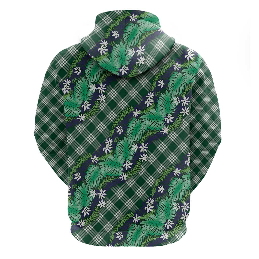 Polynesian Monstera Tiare Floral Zip Hoodie Forest Green Tropical Plaid LT01 - Polynesian Pride