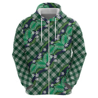 Polynesian Monstera Tiare Floral Zip Hoodie Forest Green Tropical Plaid LT01 - Polynesian Pride