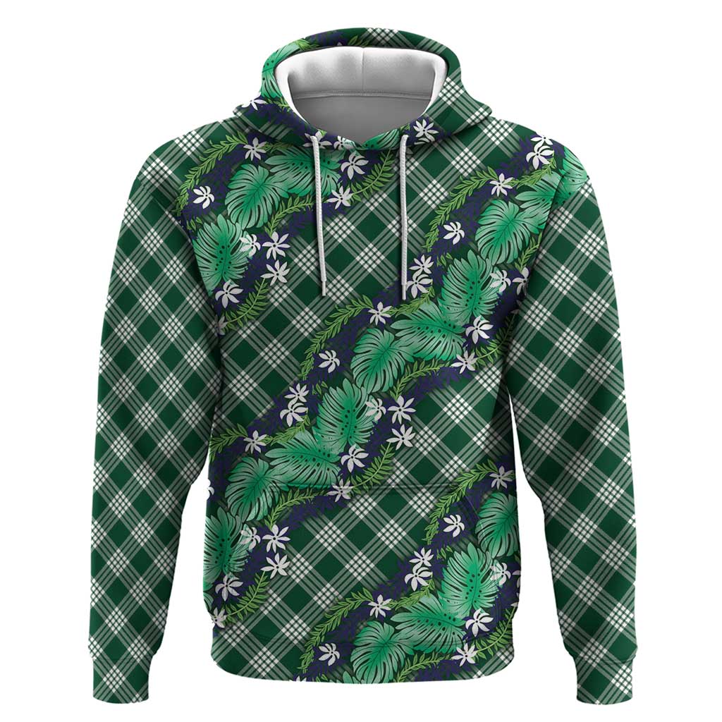 Polynesian Monstera Tiare Floral Zip Hoodie Forest Green Tropical Plaid LT01 Pullover Hoodie Green - Polynesian Pride