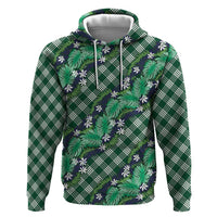 Polynesian Monstera Tiare Floral Zip Hoodie Forest Green Tropical Plaid LT01 Pullover Hoodie Green - Polynesian Pride