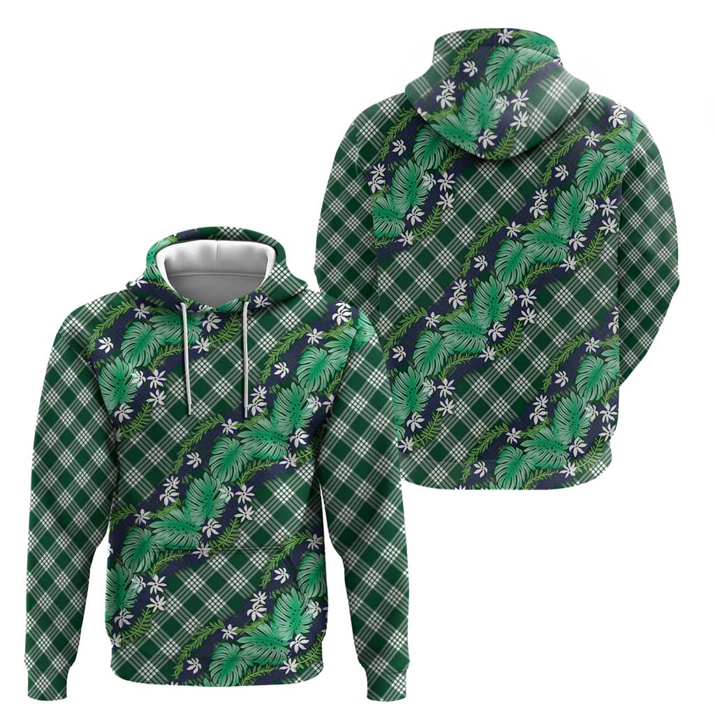 Polynesian Monstera Tiare Floral Zip Hoodie Forest Green Tropical Plaid LT01 - Polynesian Pride