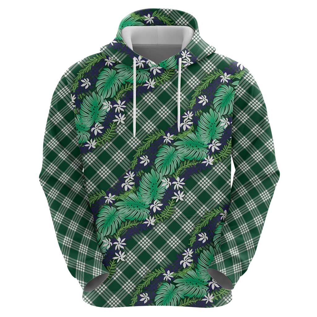Polynesian Monstera Tiare Floral Zip Hoodie Forest Green Tropical Plaid LT01 - Polynesian Pride