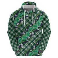 Polynesian Monstera Tiare Floral Zip Hoodie Forest Green Tropical Plaid LT01 - Polynesian Pride