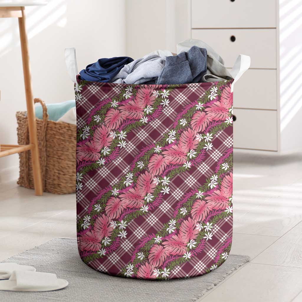 Polynesian Monstera Tiare Floral Laundry Basket Fuchsia Tropical Plaid LT01 Pink - Polynesian Pride