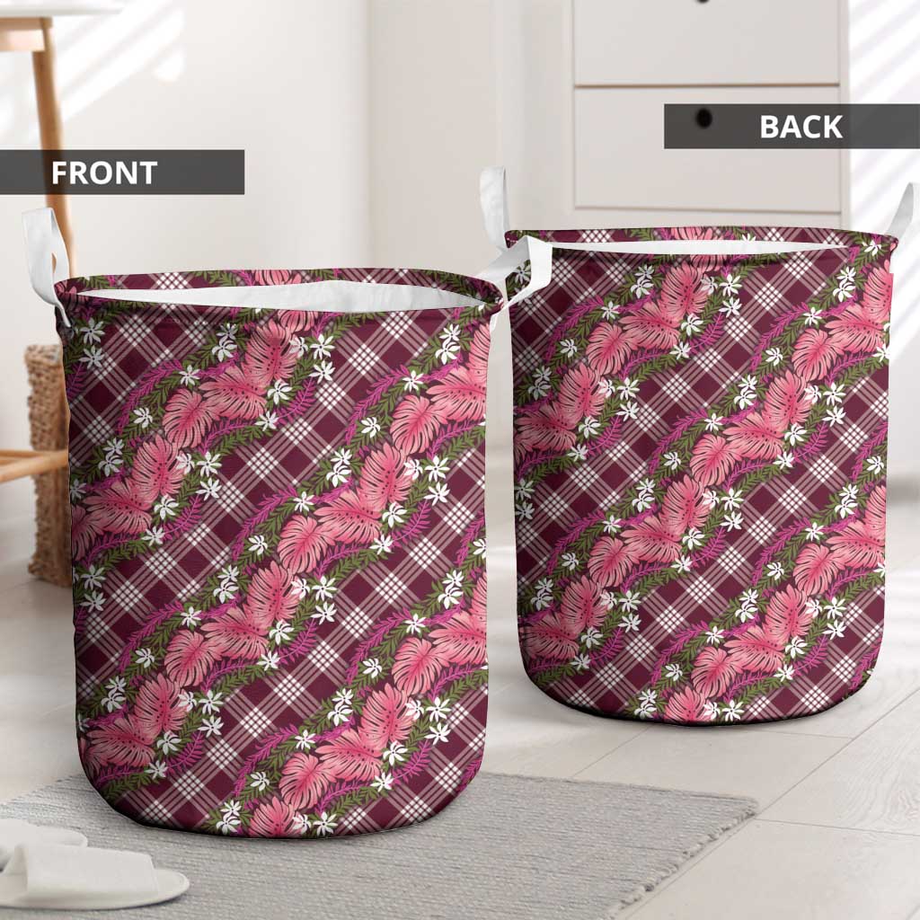 Polynesian Monstera Tiare Floral Laundry Basket Fuchsia Tropical Plaid LT01 - Polynesian Pride