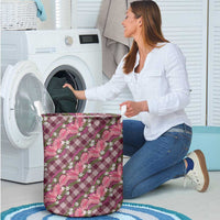Polynesian Monstera Tiare Floral Laundry Basket Fuchsia Tropical Plaid LT01 - Polynesian Pride
