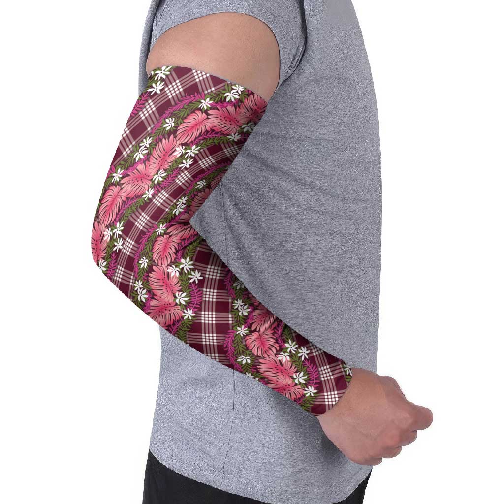 Polynesian Monstera Tiare Floral Arm Sleeves Fuchsia Tropical Plaid LT01 - Polynesian Pride
