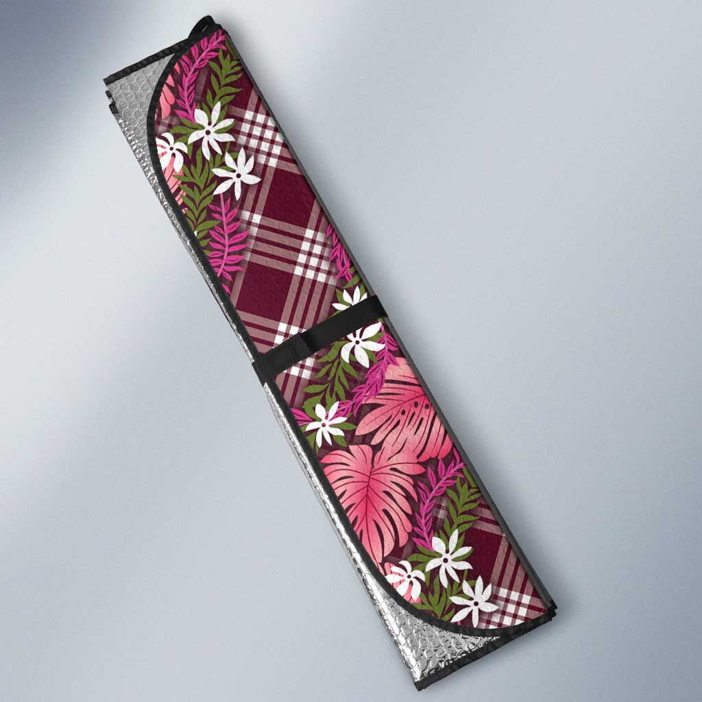 Polynesian Monstera Tiare Floral Auto Sun Shade Fuchsia Tropical Plaid - Polynesian Pride