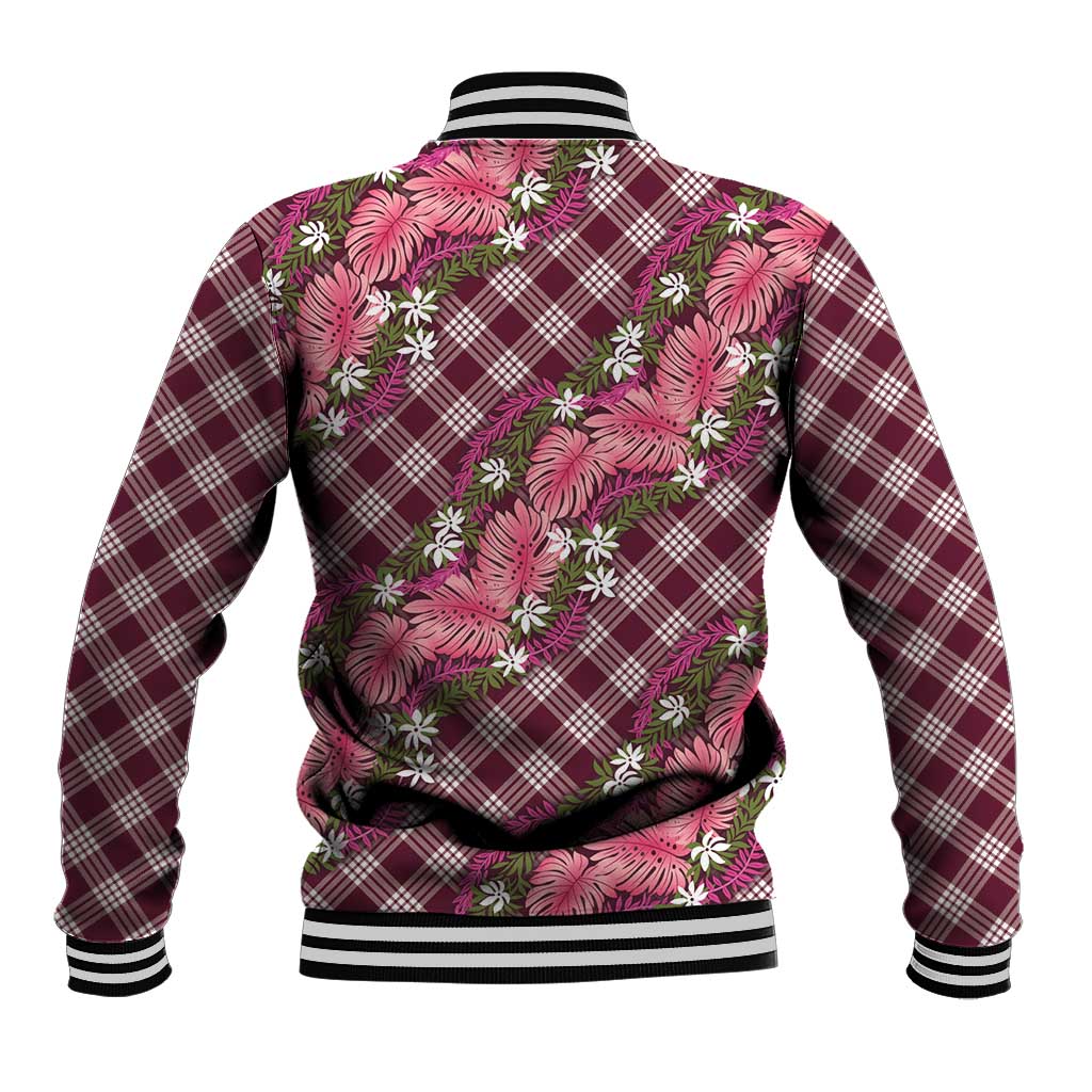 Polynesian Monstera Tiare Floral Baseball Jacket Fuchsia Tropical Plaid LT01 - Polynesian Pride