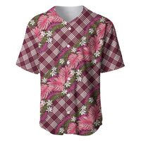 Polynesian Monstera Tiare Floral Baseball Jersey Fuchsia Tropical Plaid LT01 Pink - Polynesian Pride
