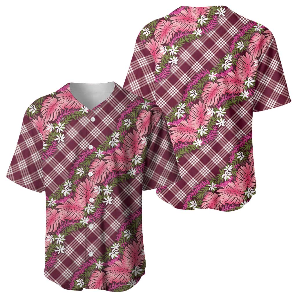 Polynesian Monstera Tiare Floral Baseball Jersey Fuchsia Tropical Plaid LT01 - Polynesian Pride