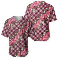 Polynesian Monstera Tiare Floral Baseball Jersey Fuchsia Tropical Plaid LT01 - Polynesian Pride
