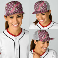 Polynesian Monstera Tiare Floral Baseball Net Cap Fuchsia Tropical Plaid - Polynesian Pride