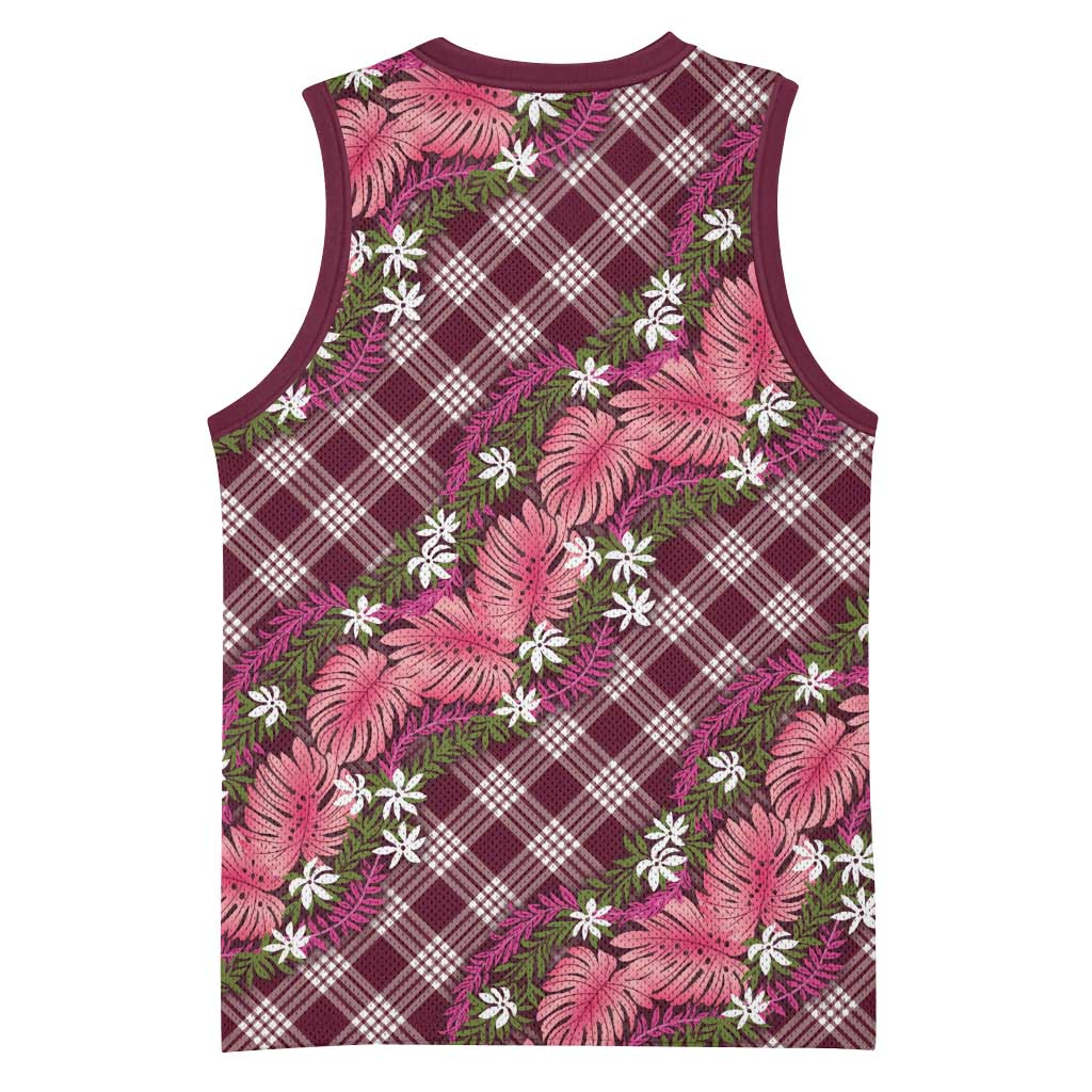 Polynesian Monstera Tiare Floral Basketball Jersey Fuchsia Tropical Plaid LT01 - Polynesian Pride
