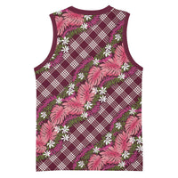 Polynesian Monstera Tiare Floral Basketball Jersey Fuchsia Tropical Plaid LT01 - Polynesian Pride
