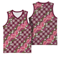 Polynesian Monstera Tiare Floral Basketball Jersey Fuchsia Tropical Plaid LT01 - Polynesian Pride