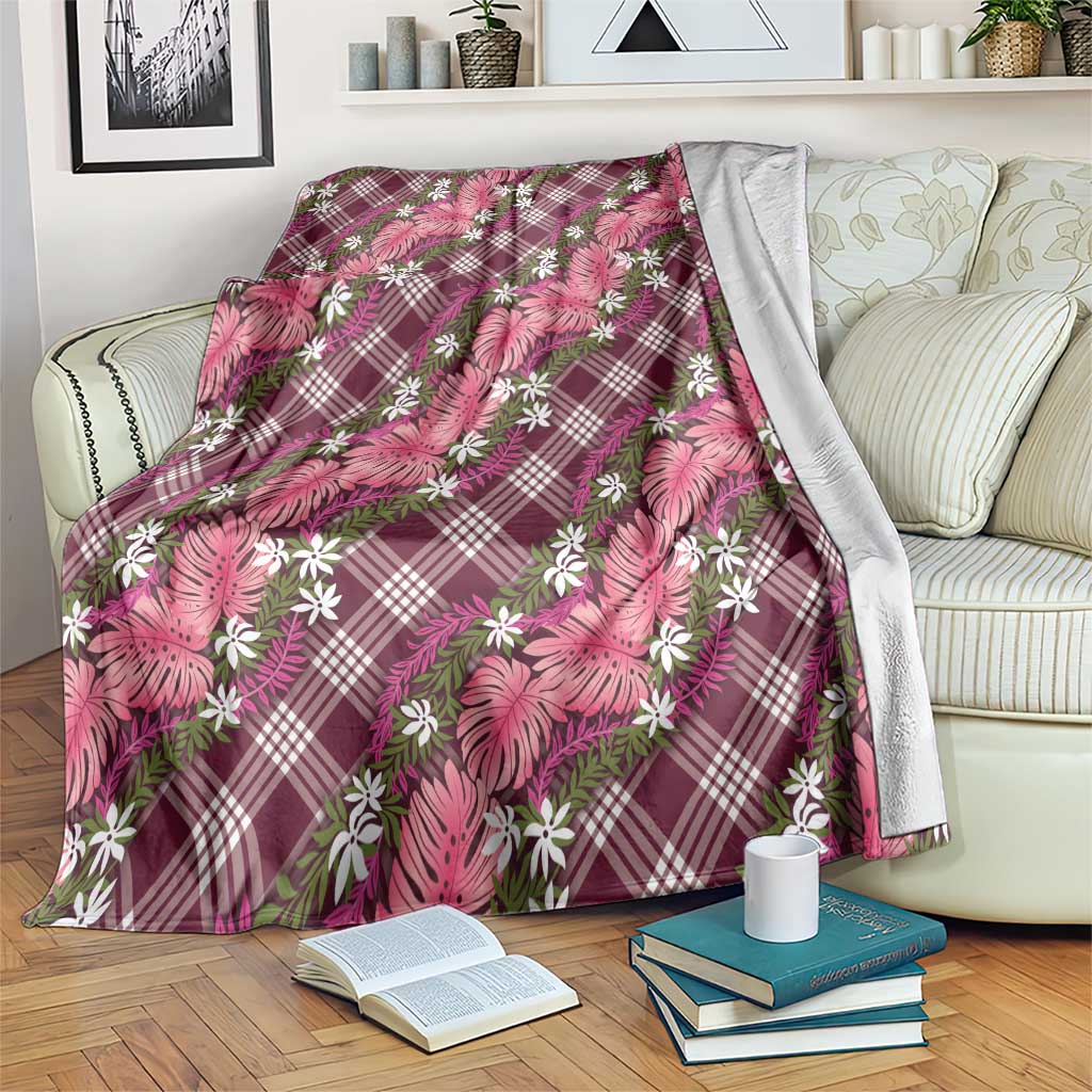 Polynesian Monstera Tiare Floral Blanket Fuchsia Tropical Plaid - Polynesian Pride