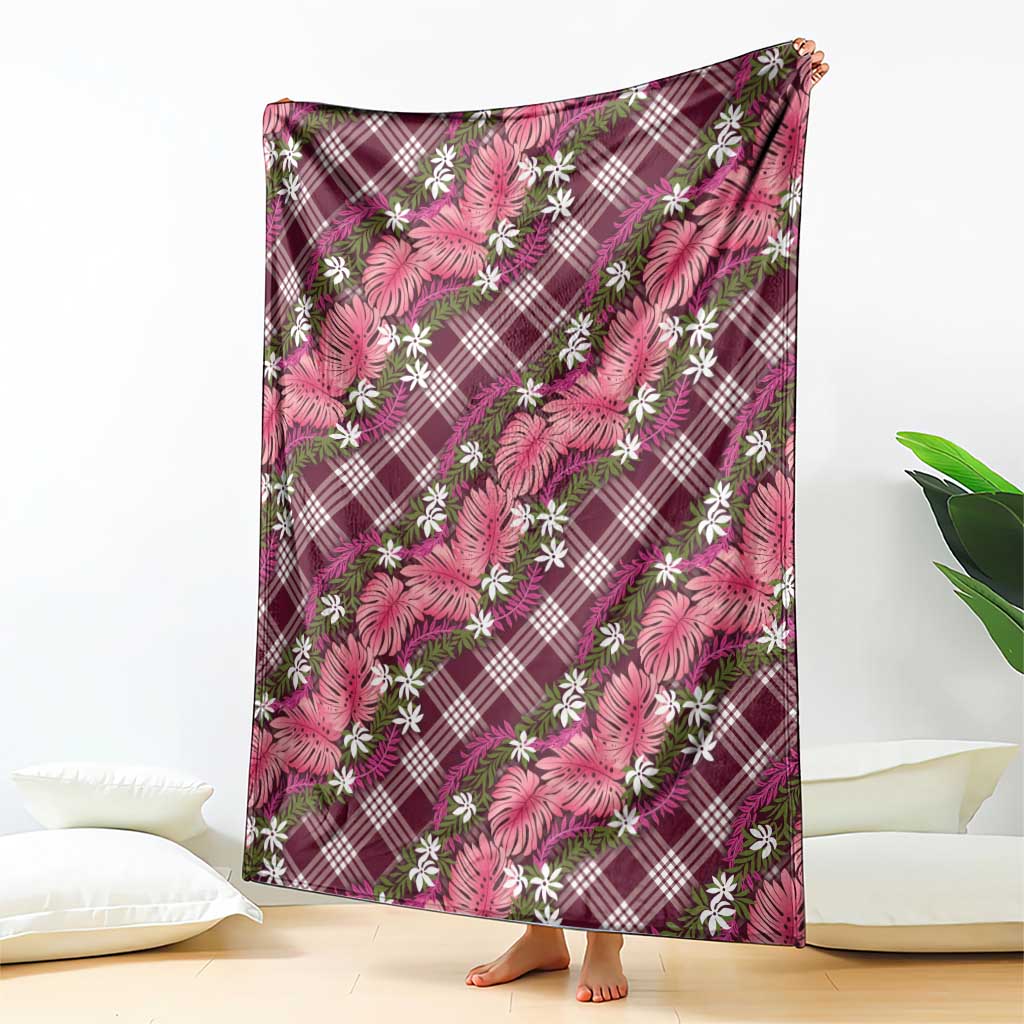 Polynesian Monstera Tiare Floral Blanket Fuchsia Tropical Plaid - Polynesian Pride