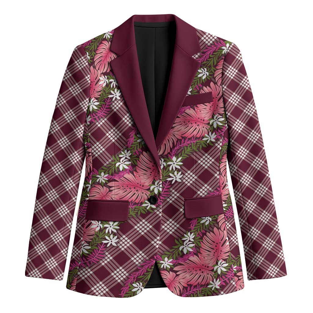 Polynesian Monstera Tiare Floral Blazer Fuchsia Tropical Plaid - Polynesian Pride
