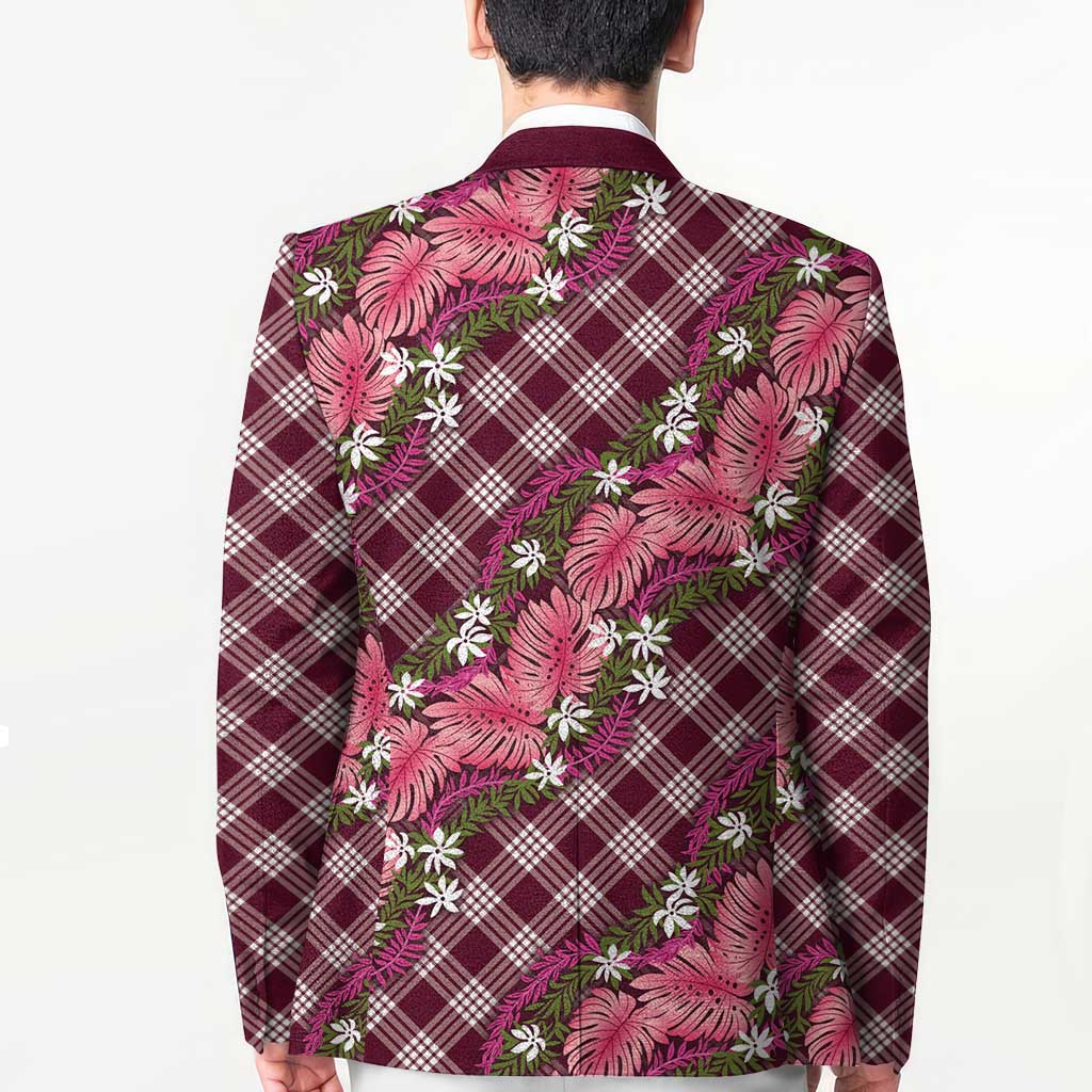 Polynesian Monstera Tiare Floral Blazer Fuchsia Tropical Plaid - Polynesian Pride