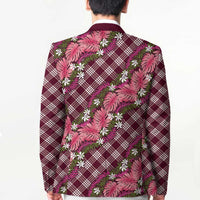 Polynesian Monstera Tiare Floral Blazer Fuchsia Tropical Plaid - Polynesian Pride