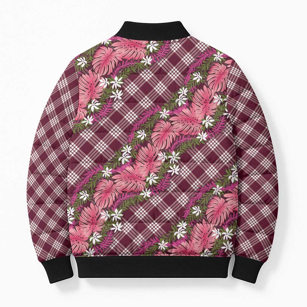 Polynesian Monstera Tiare Floral Bomber Puffer Jacket Fuchsia Tropical Plaid LT01 - Polynesian Pride