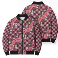 Polynesian Monstera Tiare Floral Bomber Puffer Jacket Fuchsia Tropical Plaid LT01 - Polynesian Pride