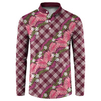 Polynesian Monstera Tiare Floral Button Sweatshirt Fuchsia Tropical Plaid LT01 Pink - Polynesian Pride