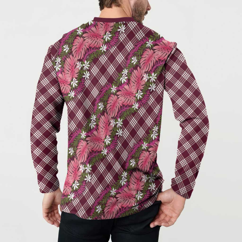 Polynesian Monstera Tiare Floral Button Sweatshirt Fuchsia Tropical Plaid LT01 - Polynesian Pride