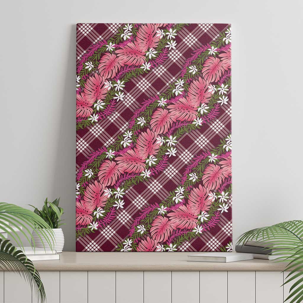 Polynesian Monstera Tiare Floral Canvas Wall Art Fuchsia Tropical Plaid LT01 - Polynesian Pride