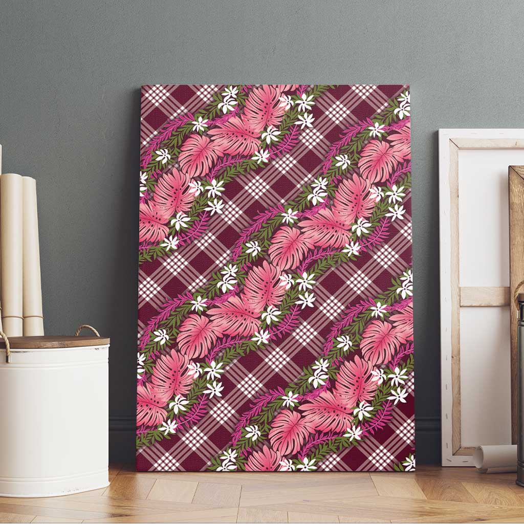 Polynesian Monstera Tiare Floral Canvas Wall Art Fuchsia Tropical Plaid LT01 - Polynesian Pride