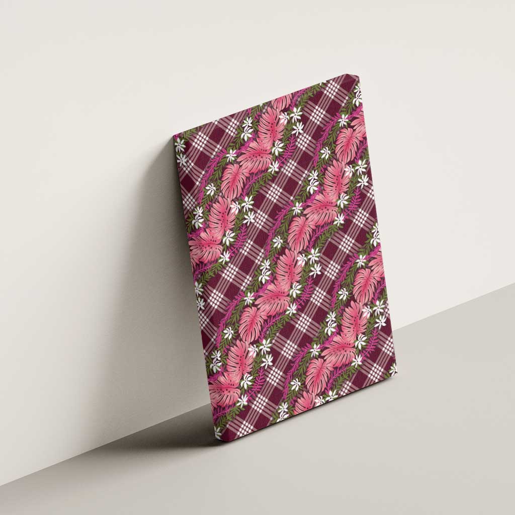 Polynesian Monstera Tiare Floral Canvas Wall Art Fuchsia Tropical Plaid LT01 - Polynesian Pride