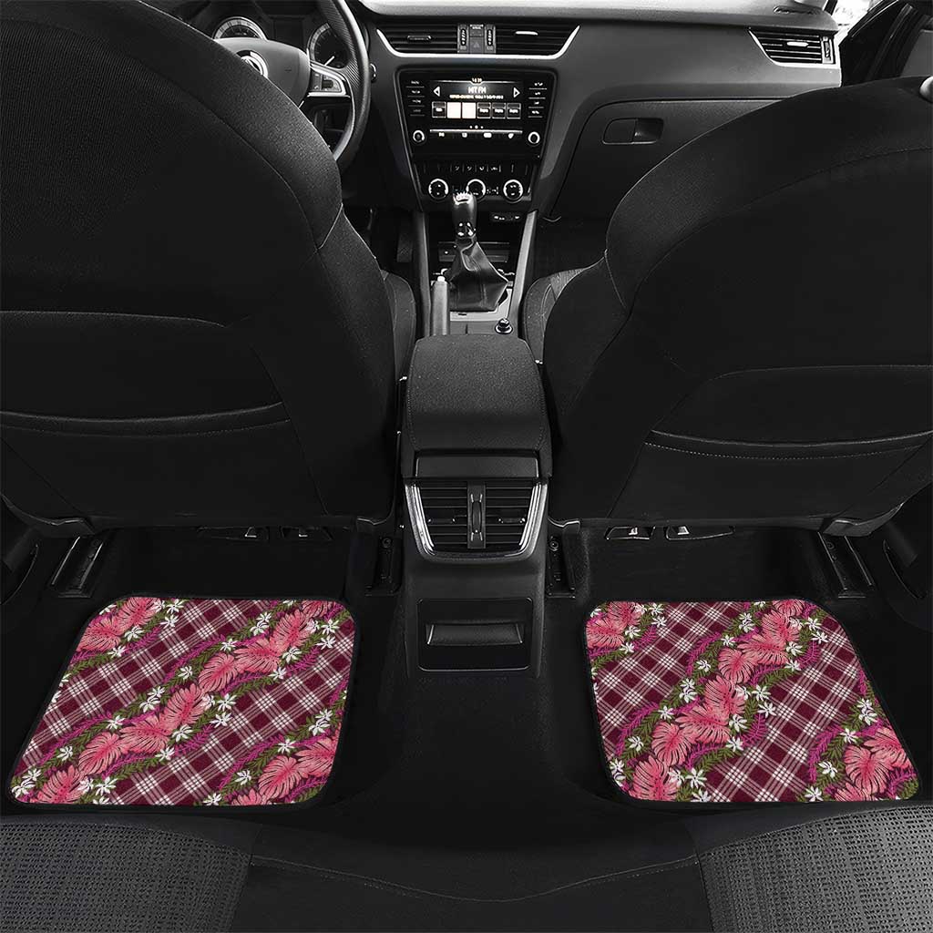 Polynesian Monstera Tiare Floral Car Mats Fuchsia Tropical Plaid LT01 Set 2pcs - Back Pink - Polynesian Pride
