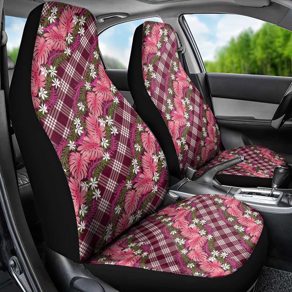 Polynesian Monstera Tiare Floral Car Seat Cover Fuchsia Tropical Plaid LT01 - Polynesian Pride