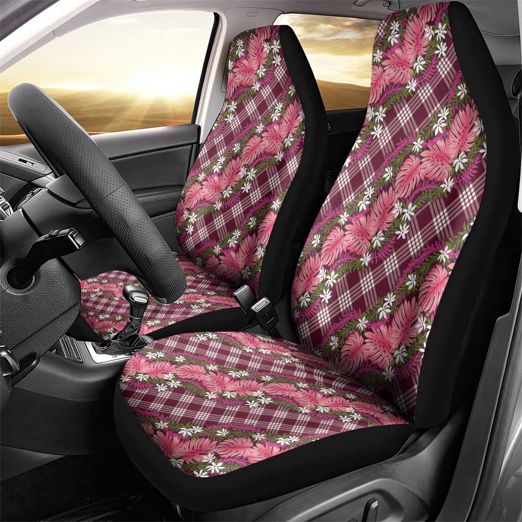 Polynesian Monstera Tiare Floral Car Seat Cover Fuchsia Tropical Plaid LT01 - Polynesian Pride
