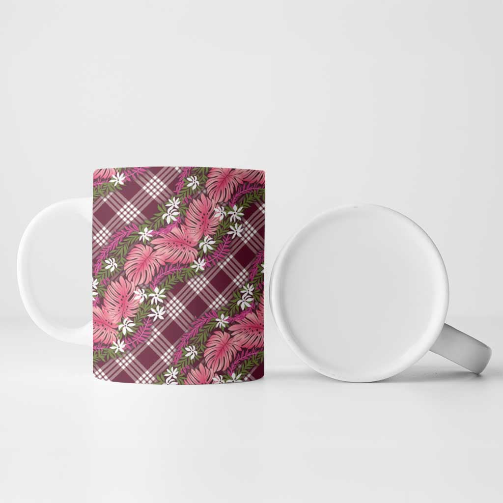 Polynesian Monstera Tiare Floral Ceramic Mug Fuchsia Tropical Plaid LT01 - Polynesian Pride