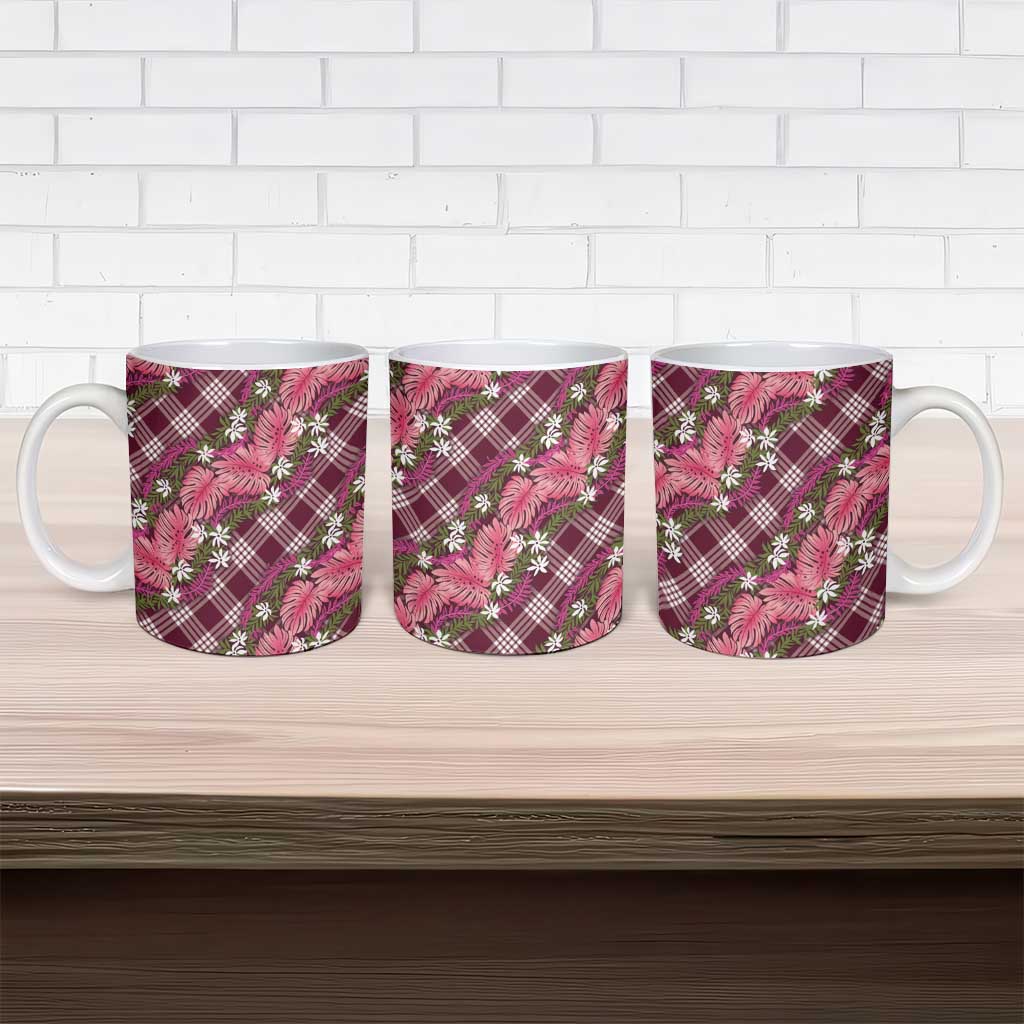 Polynesian Monstera Tiare Floral Ceramic Mug Fuchsia Tropical Plaid LT01 - Polynesian Pride