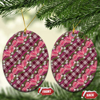 Polynesian Monstera Tiare Floral Ceramic Ornament Fuchsia Tropical Plaid LT01 Oval Pink - Polynesian Pride