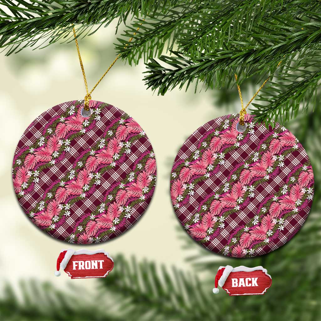 Polynesian Monstera Tiare Floral Ceramic Ornament Fuchsia Tropical Plaid LT01 Circle Pink - Polynesian Pride